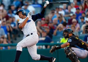 Alex Rodriguez hit a home run, possibly his last, on Friday night for the Double-A Trenton Thunder. (Image Source: Sports Illustrated/CNN.com)
